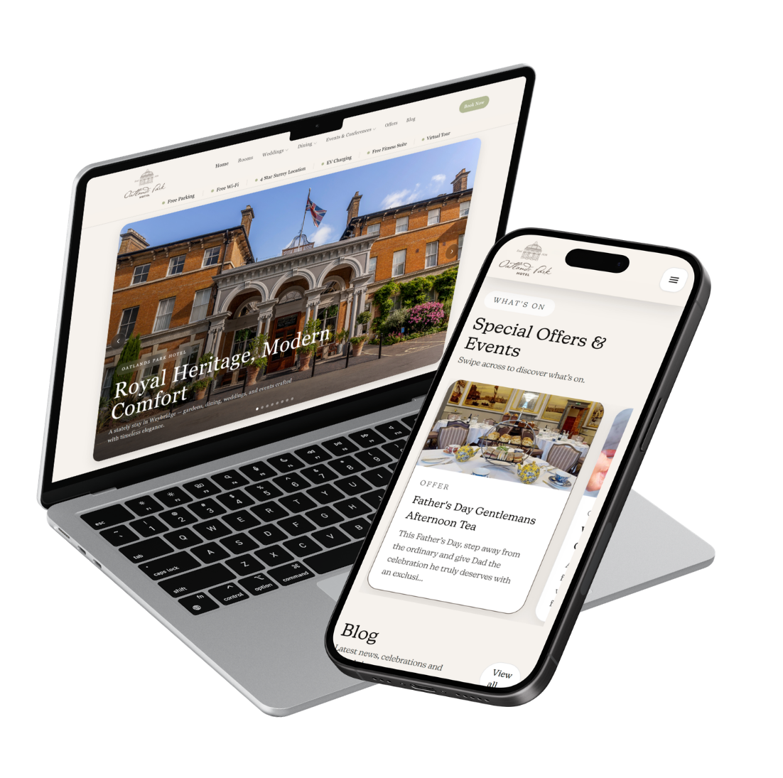 Bespoke Oatlands Park Hotel website design concept by Marhala AI